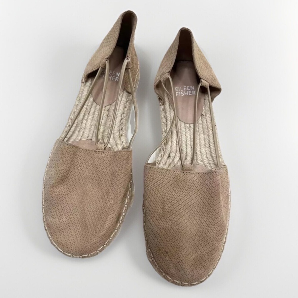 Eileen Fisher Beige Lace-Up Perforated Espadrille Flats Shoes US 8 1/2